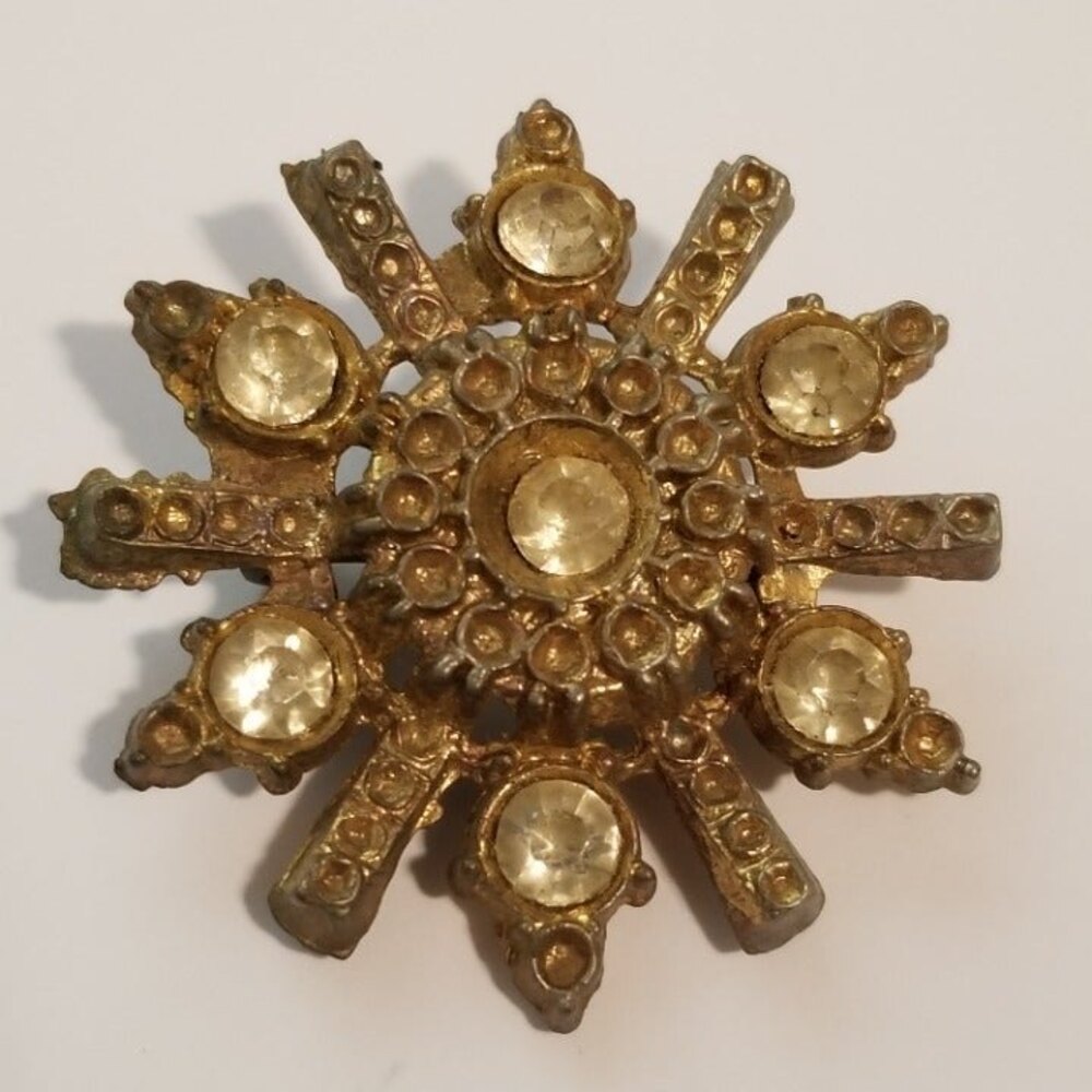 Vintage Rhinestone Starburst Brooch – Mid Century Costume Jewelry